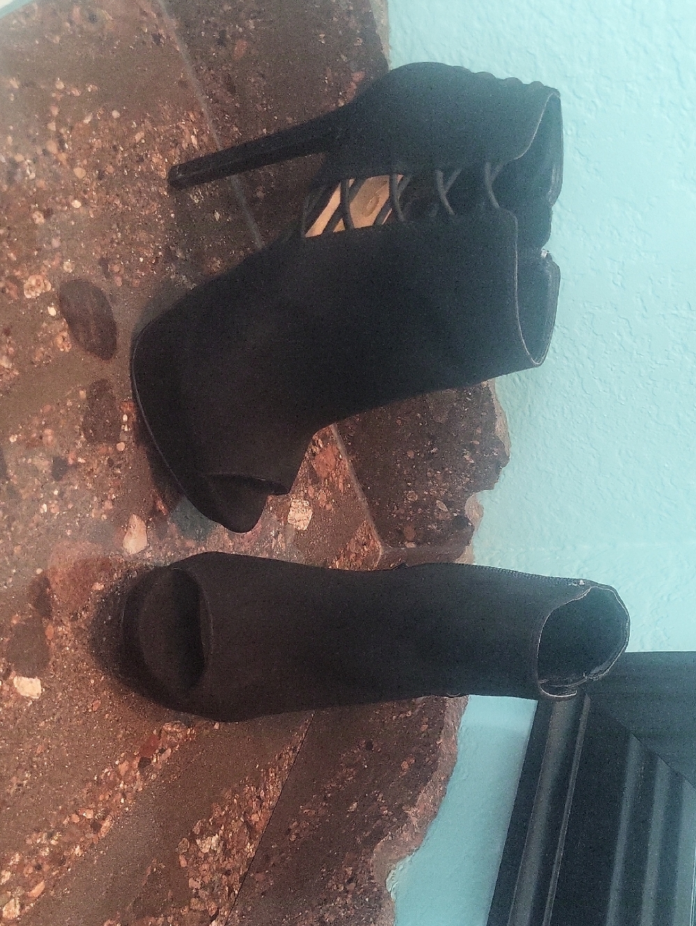 Mix No. 6 Women’s Black Peep-Toe Lace-Up High Heel Booties